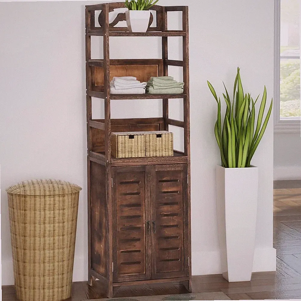Vitrine Dunkelbraun 46x24x140 cm Massivholz Paulownia