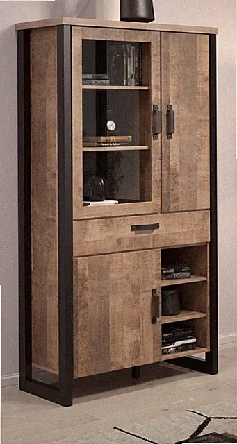 Vitrine Eiche Tabak Schwarz Wohnzimmer Esszimmer Schrank Vitrinenschrank Emile