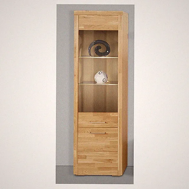 Vitrine Falco, Eiche Massivholz Glastüre von HOME AFFAIRE Metallgriffe 190cm