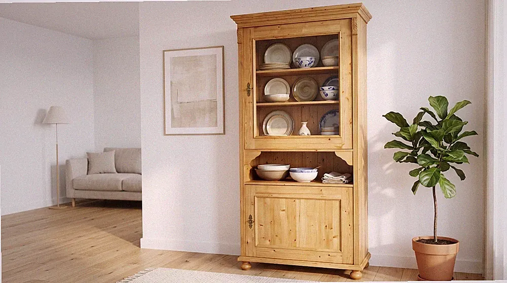 Vitrine, Glas-Schrank im Landhaus, shabby-chic Stil