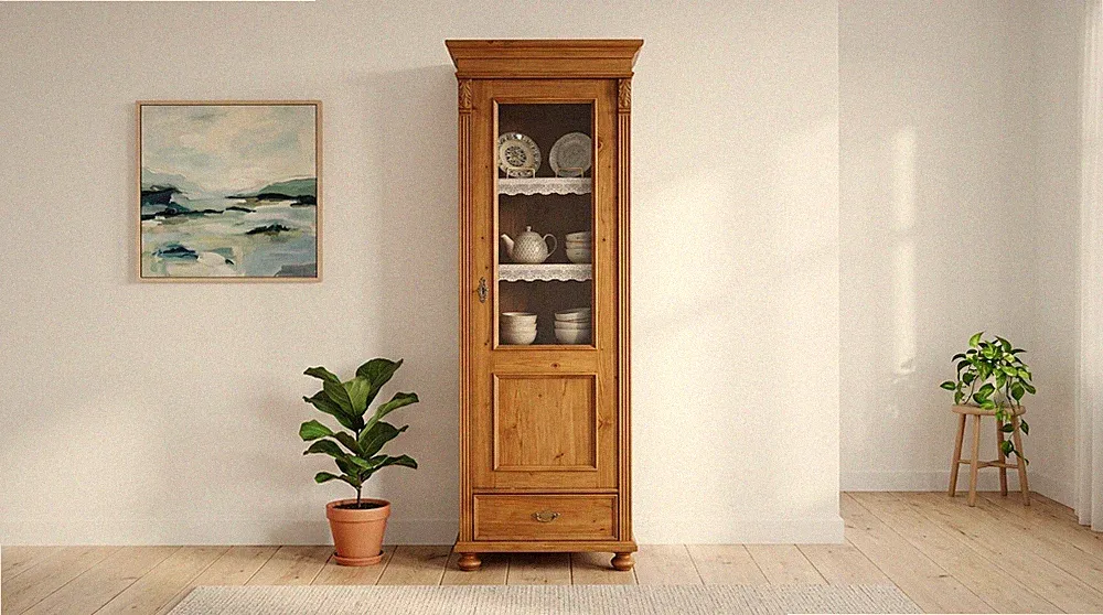 Vitrine, Glas-Schrank, Wäscheschrank, Geschirrschrank im Vintage Landhaus