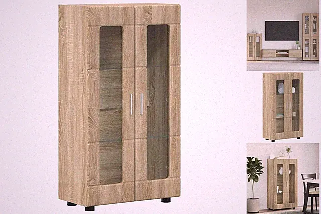 Vitrine Glasschrank Sideboard Wohnzimmer Sonoma-Eiche 55,5x29x100 Cm Spanplatte