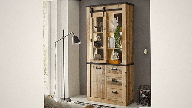 Vitrine Glasvitrine Buffet Sherwood 25 Old Style hell anthrazit mit soft-close