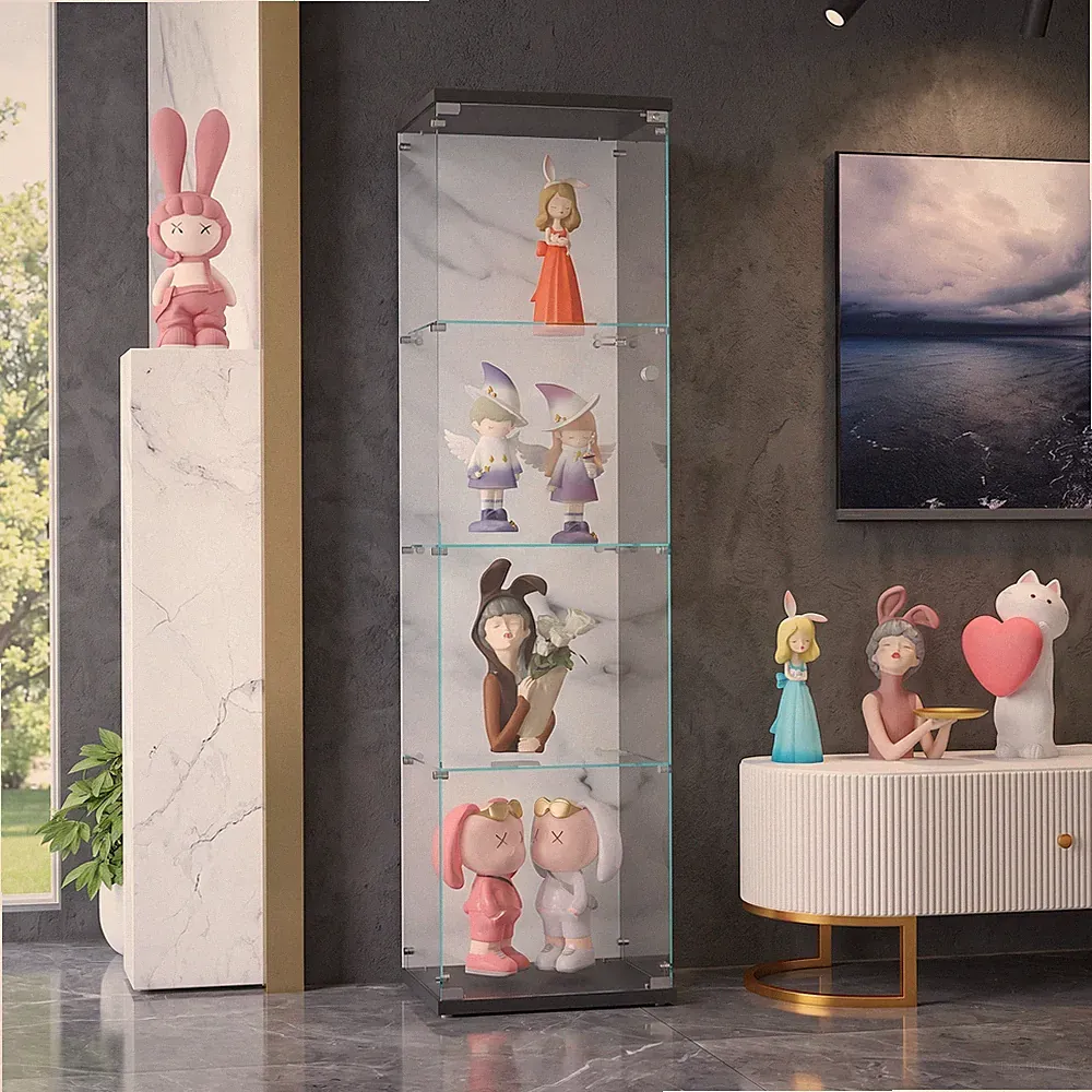 Vitrine Glasvitrine für Sammlungen,Schrank Vitrine mit Tür&4 Ebenen & Schloss.