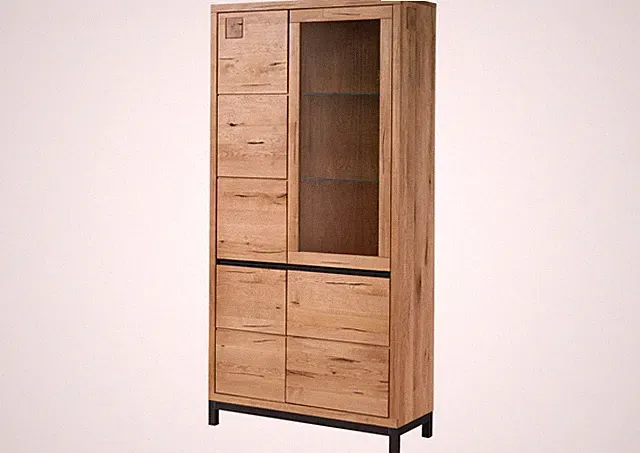 Vitrine groß Holz Wildeiche Massivholz Schrank Holzvitrine 103x205 natur modern