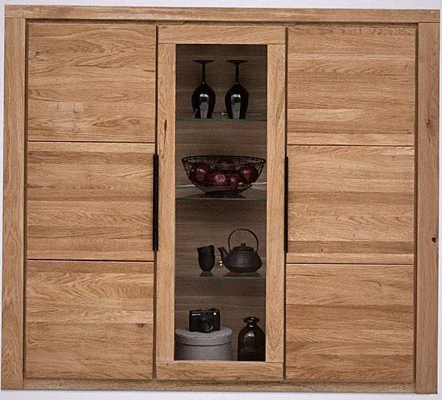 Vitrine Highboard Greta in Wildeiche geölt Teilmassiv Breite 160cm Höhe 141cm