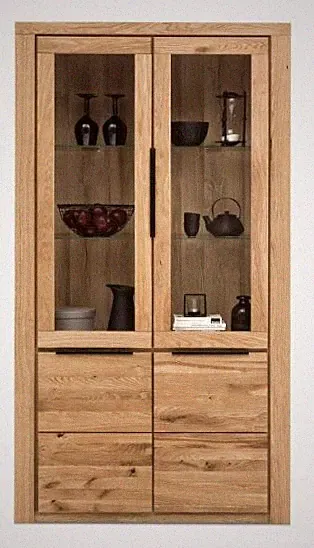 Vitrine Highboard Greta Regal in Wildeiche geölt Teilmassiv Höhe 199cm B. 108cm