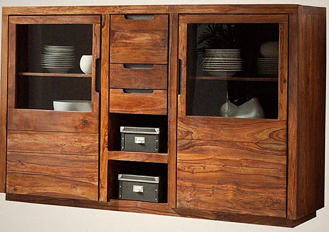 Vitrine Highboard - indischer Palisander Massivholz Sheesham - bereits montiert