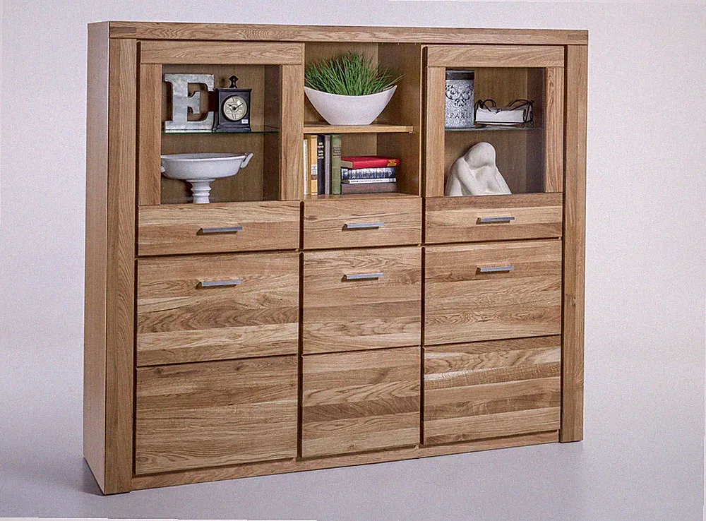 Vitrine Highboard Tabea in Wildeiche geölt Teilmassiv Breite 155cm Höhe 140cm