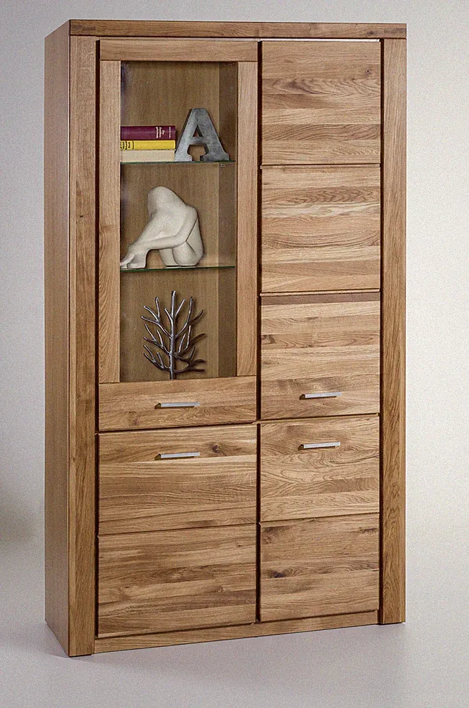 Vitrine Highboard Tabea Regal in Wildeiche geölt Teilmassiv H. 200cm B. 110cm