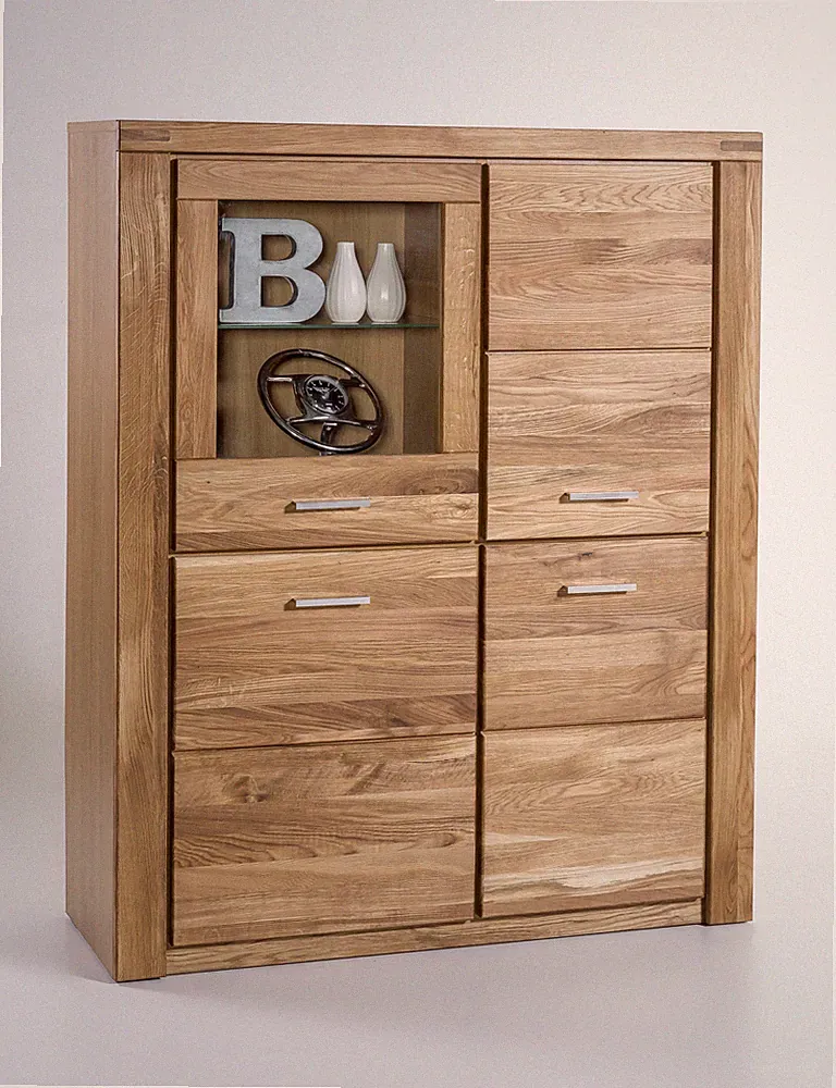 Vitrine Highboard Tabea Wildeiche geölt Teilmassiv Höhe 140cm Breite 110cm Regal