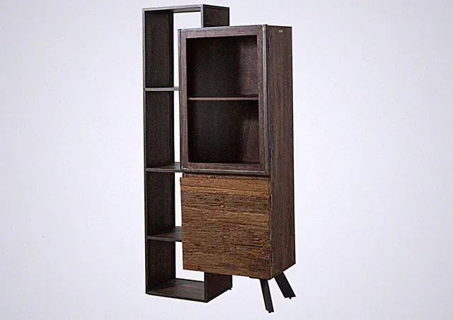 Vitrine Hochschrank Glasvitrine Altholz Akazie massiv Holz industrial inkl. LED