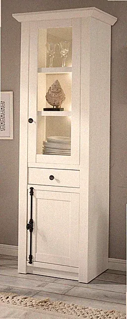 Vitrine Hochschrank in Pinie weiß Landhaus Vitrinenschrank 63 x 207 cm Hooge