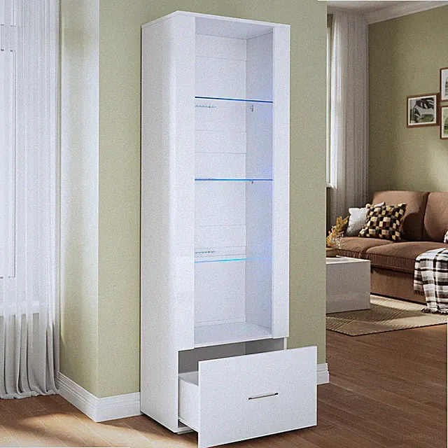 Vitrine Hochschrank Schrank mit LED Sammelvitrine Weiß Hochglanz 172 Wohnzimmer