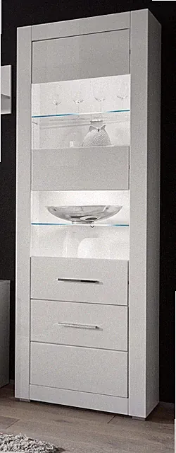Vitrine Hochschrank weiß Hochglanz Stauraum Wohnzimmer Esszimmer Schrank Carrara