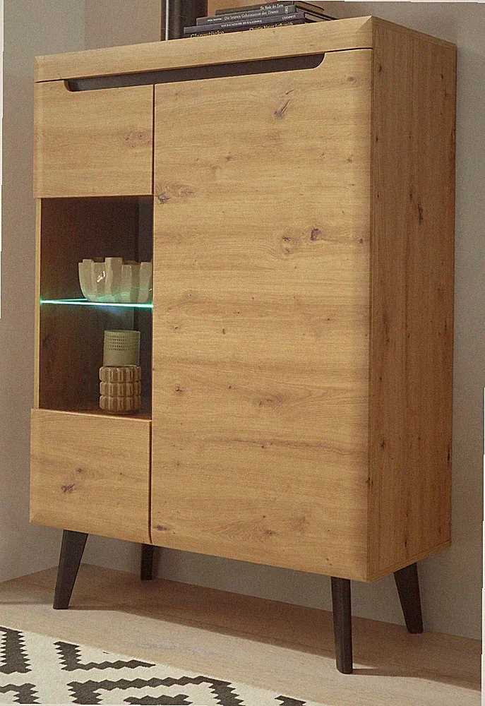 Vitrine in Artisan Eiche und schwarz Highboard skandinavisch 90 x 134 cm Ronson