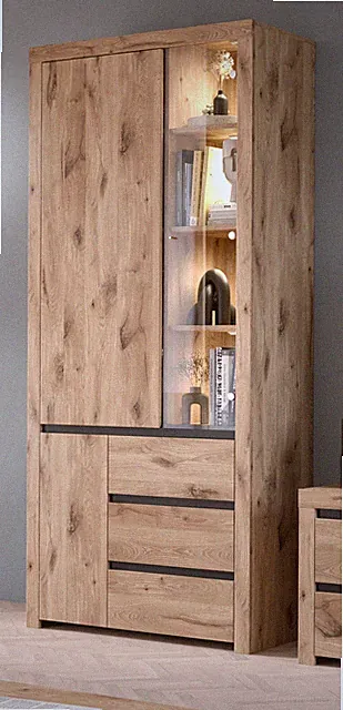 Vitrine in Nox Eiche Vitrinenschrank Standvitrine 91 x 200 cm Legano