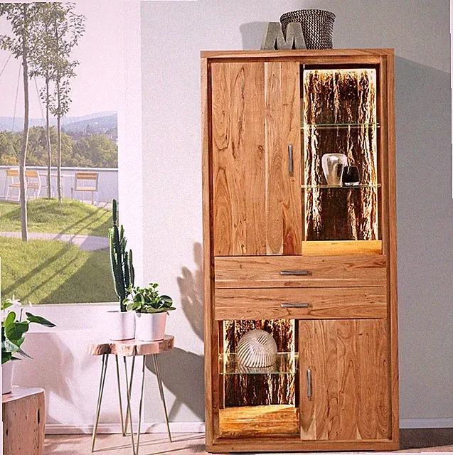 Vitrine inkl.Beleuchtung 88x180cm Massivholz Akazie massiv NEU OVP!!!