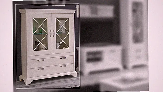 Vitrine Kashmir Highboard Schrank Buffet in Pinie weiß inkl. LED