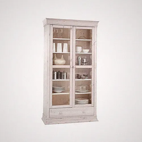 Vitrine Kiefer massiv Landhausstil weiß - Boston
