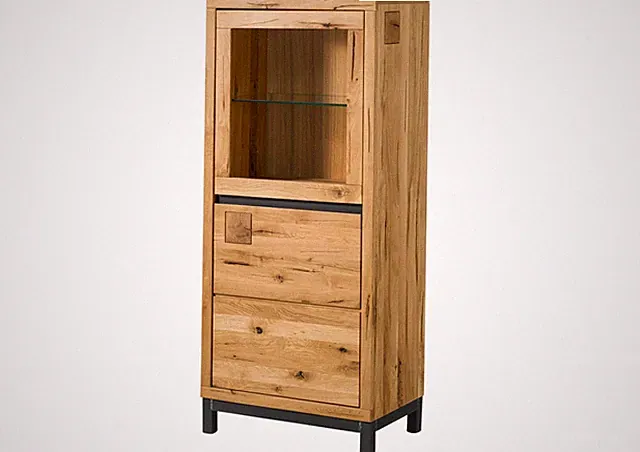 Vitrine klein natur Massivholz Schrank Highboard schmal Wildeiche massiv 65x148