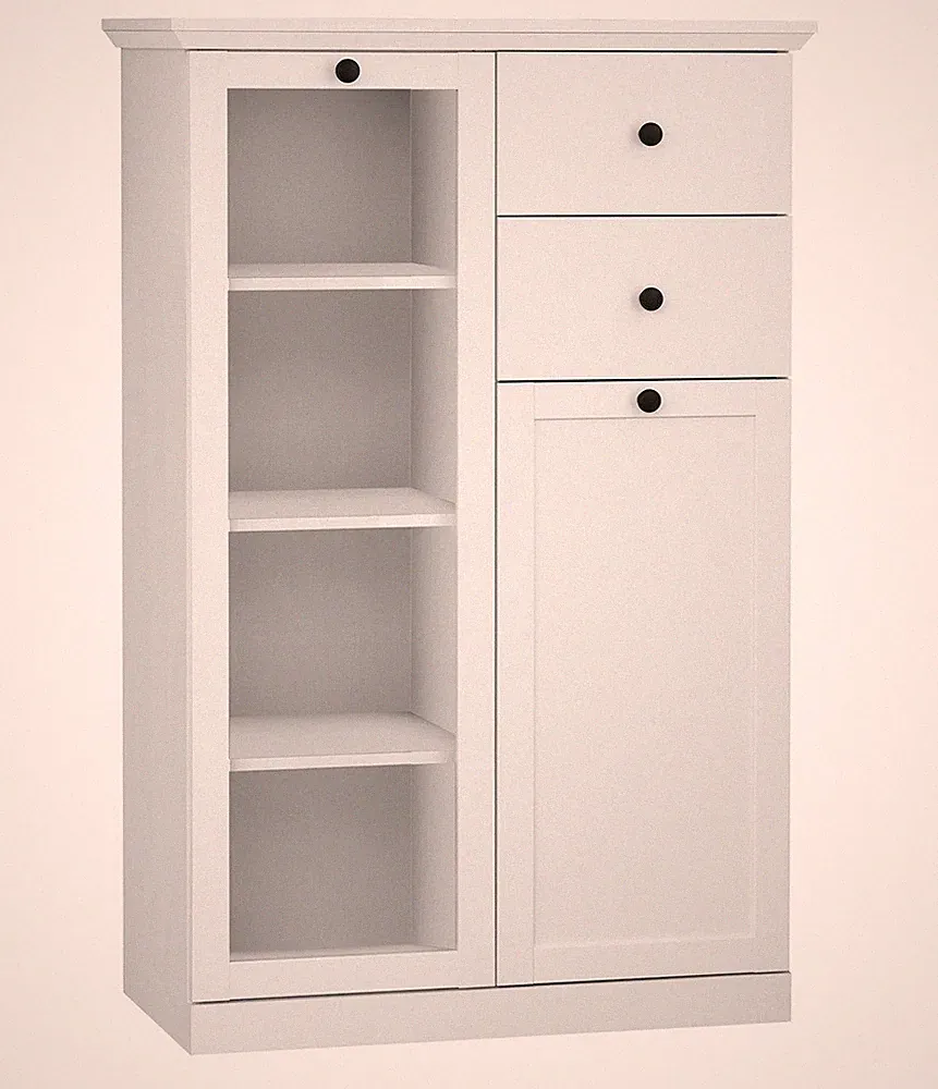 Vitrine Kommode Highboard Wohnzimmerschrank Baxter Landhaus weiß LED Beleuchtung