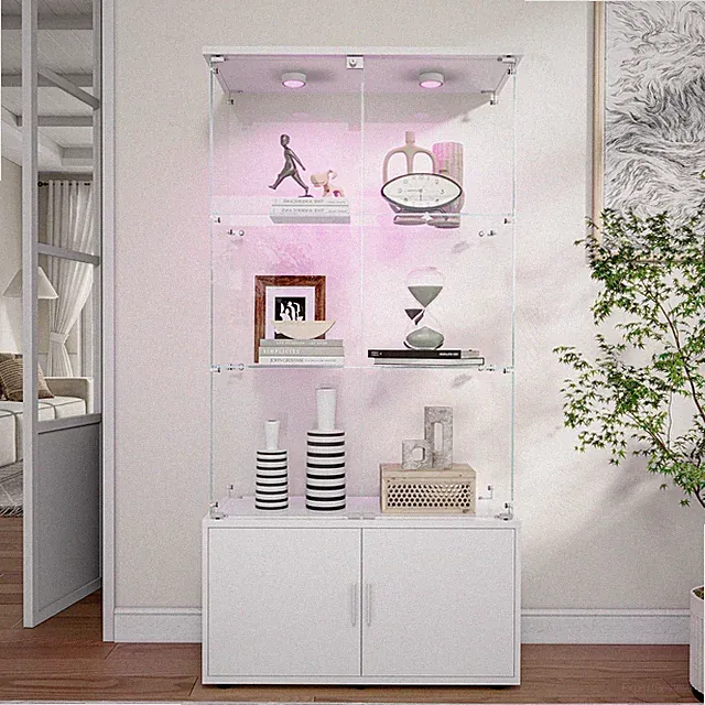 Vitrine LED-Glasvitrine für Sammlung mit 2 Türen, 3-Etagen,Glasschrank-Schloss