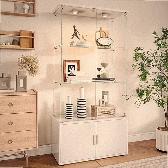 Vitrine LED-Glasvitrine für Sammlung mit 2 Türen, 3-Etagen,Glasschrank Schloss