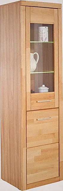 Vitrine Logo Regal Hochschrank Kernbuche teilmassiv H.180cm Glastür HOME AFFAIRE