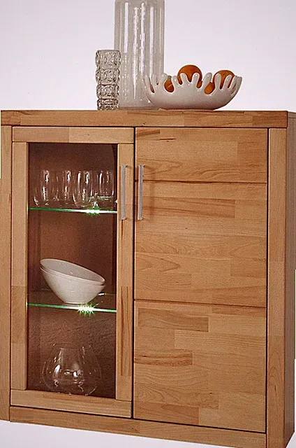 Vitrine Logo Sideboard Eiche Teilmassiv B.90cm Woltra Highboard Kommode