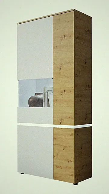 Vitrine Luci Standvitrine 90x40x199cm Eiche Artisan weiß 4-türig