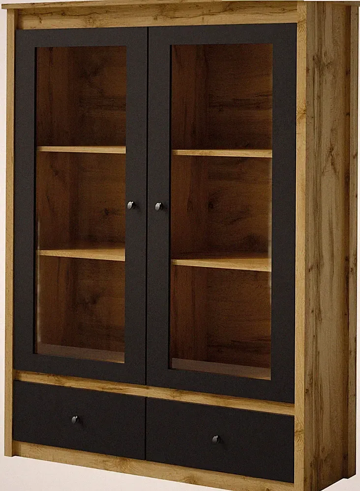 Vitrine LUNA LN4 Schrank 117x152x42 cm Vitrinenschrank 2 Türen 2 Schubladen