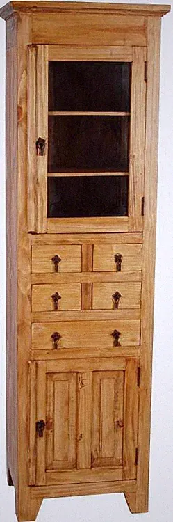 Vitrine Mexico Möbel 57x191x44 cm Landhausstil Glas Massivholz Pinie Honig