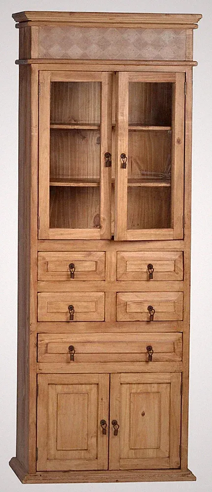 Vitrine Mexico Möbel 70x190x46 cm Landhausstil Glas Massivholz Pinie Honig