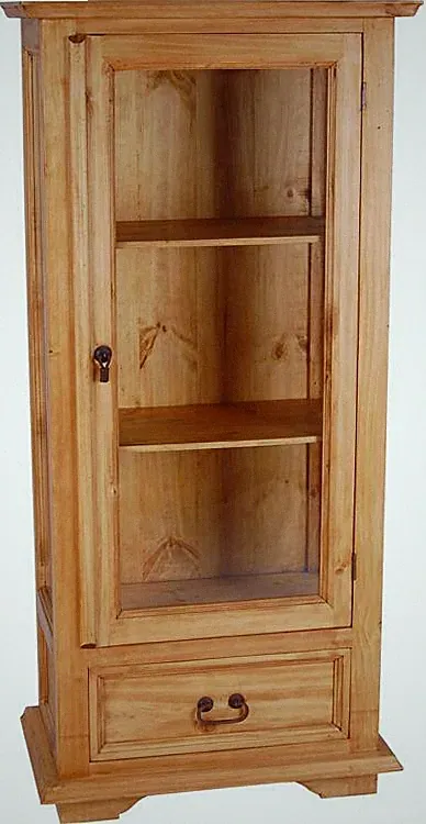 Vitrine Mexico Möbel 72x155x40 cm Landhausstil Glas Massivholz Pinie Honig