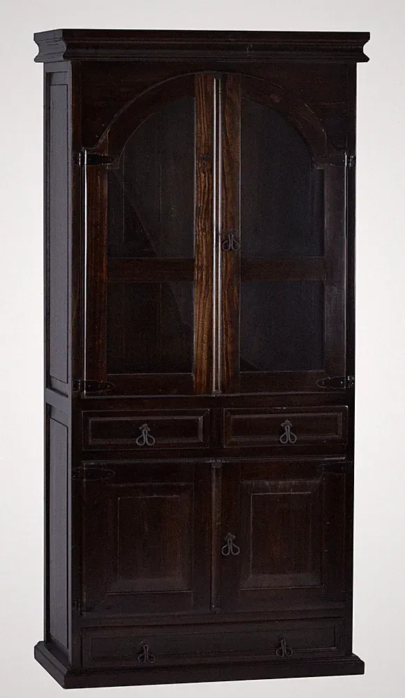 Vitrine Mexico Möbel 88x190x46 cm Kolonialstil Glas Massivholz Pinie Kolonialsti