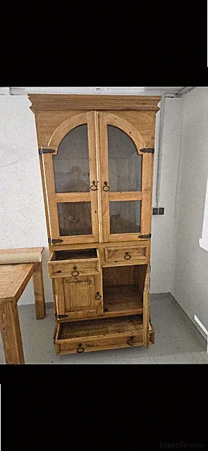 Vitrine Mexico Möbel 88x190x46 cm Landhausstil Glas Massivholz Pinie Honig