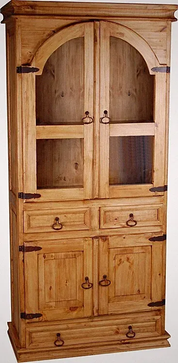Vitrine Mexico Möbel 88x190x46 cm Landhausstil Glas Massivholz Pinie Honig