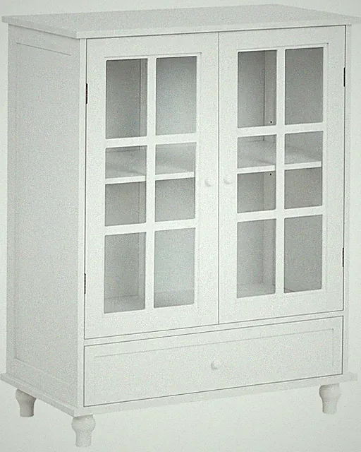 Vitrine mit 2 Glastüren weiß mediterraner Stil MDF Wohnzimmerschrank Carlet