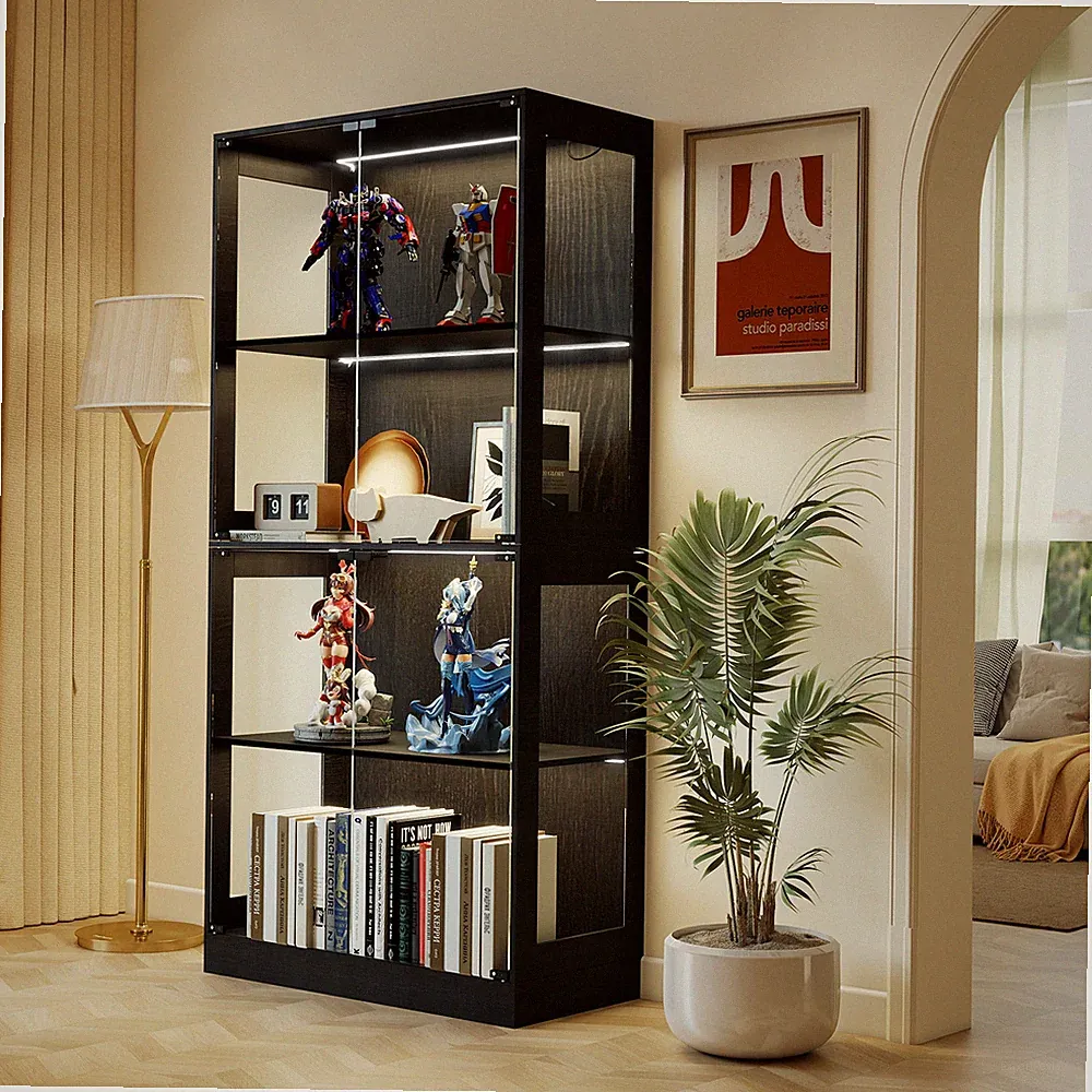 Vitrine mit Beleuchtung und Glastüren 165x80x35cm Sammlervitrine Vitrinenschrank