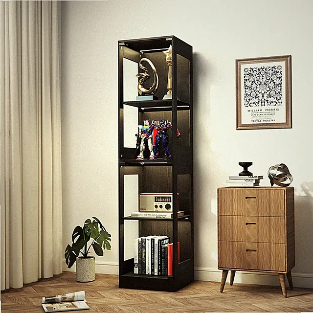 Vitrine mit Glastür LED Beleuchtung Glasvitrine 4-Lagen Vitrinenschrank Schwarz