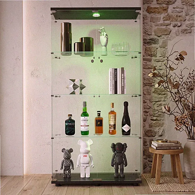 Vitrine mit Glastür LED Glasvitrine doppeltürig 4 Ebenen Vitrinenschrank Schloss