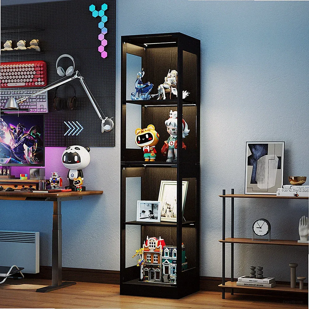 Vitrine mit Glastüren Led Beleuchtung 4-Ebenen Vitrinenschrank mit Intelligente
