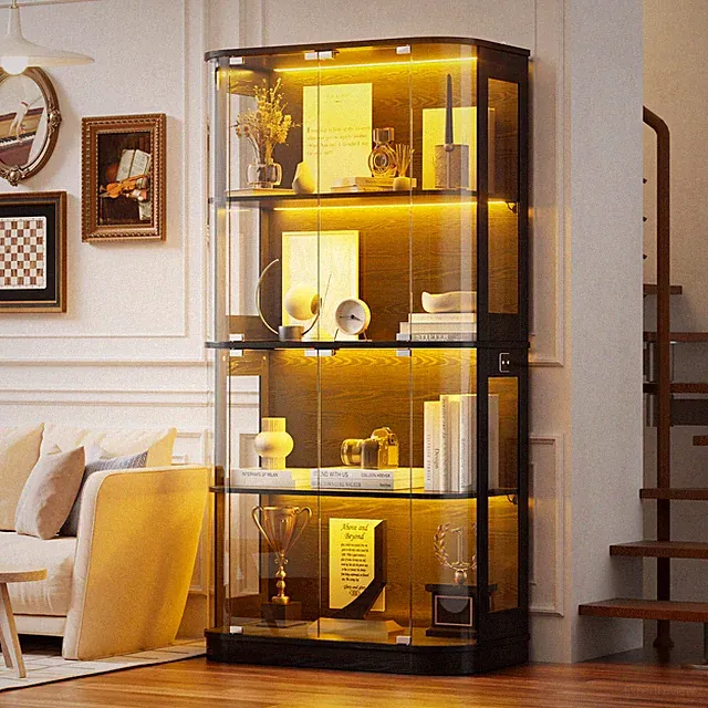 Vitrine mit LED Beleuchtung, 4-stöckige Sammlervitrine mit Intelligente Sensorik