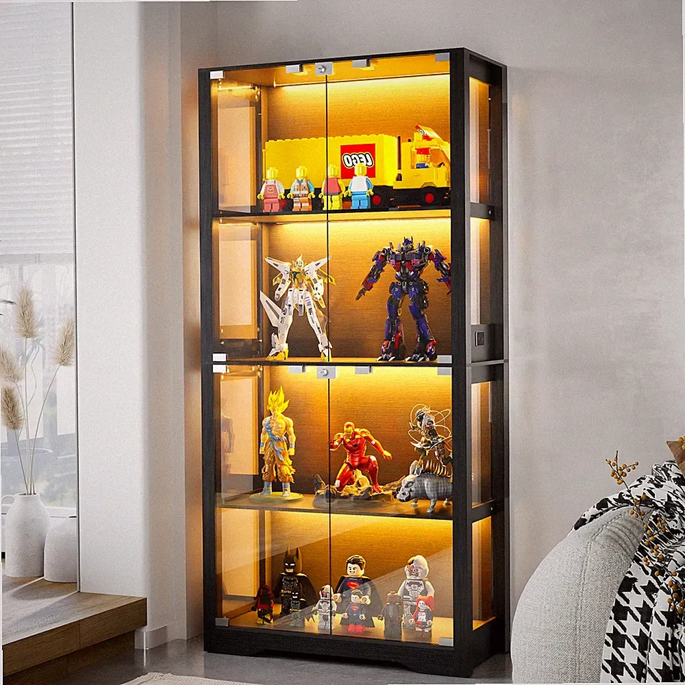 Vitrine mit LED Beleuchtung und 2 Glastüren, 165cm Glasvitrine Sammlervitrine