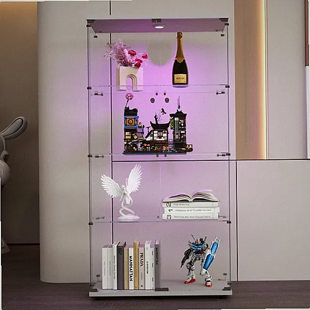 Vitrine mit LED Beleuchtung und Glastüren,4-Lagen Sammlervitrine,Vitrinenschrank