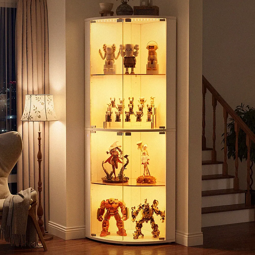 Vitrine mit LED Beleuchtung und Glastüren für Sammlerstücke,Wein, 48×48×159cm