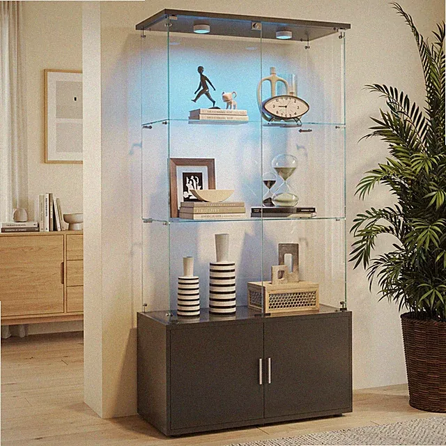 Vitrine mit LED Beleuchtung und Glastüren,Sammlervitrine,3-Lagen Vitrinenschrank