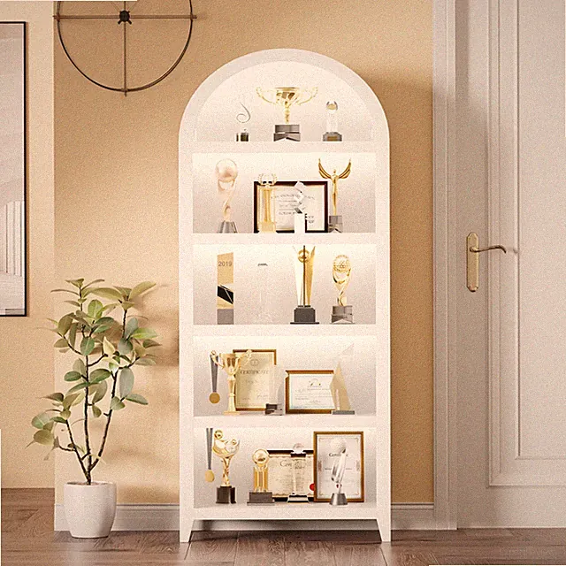 Vitrine mit LED Beleuchtung, Vitrinenschrank, Bogen Vitrine mit 5 Display Regale