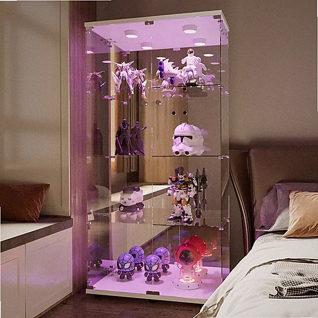 Vitrine mit LED Glasvitrine Standvitrine für Sammlung Sammlervitrine mit 4-Lagen
